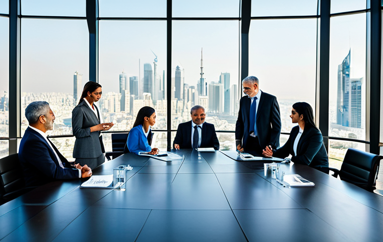 A diverse group of professional adults, representing Middle Eastern and Israeli backgrounds, fully clothed in modern, modest business suits. They are engaged in a collaborative discussion around a sleek, high-tech conference table in a sunlit boardroom. The background features a panoramic view of a thriving, futuristic metropolitan skyline. The scene emphasizes innovation and economic cooperation. Perfect anatomy, correct proportions, natural poses, well-formed hands, proper finger count, natural body proportions. Professional photography, high quality, clear focus, vibrant colors. Safe for work, appropriate content, fully clothed, professional dress, modest clothing, family-friendly.