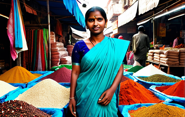**
"A fully clothed Indian woman in a modest sari, standing in a bustling Mumbai marketplace, surrounded by colorful fabrics and spices, appropriate attire, safe for work, perfect anatomy, natural proportions, professional photography, high quality, family-friendly."
**