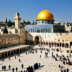 **

"The Temple Mount in Jerusalem, showing the Dome of the Rock and remnants of ancient Jewish temples. Include detailed stonework, a sense of historical significance, and a bustling scene of people in modest, historical clothing. safe for work, appropriate content, fully clothed, family-friendly, perfect anatomy, correct proportions, natural pose, professional, high quality, intricate details, realistic."

**