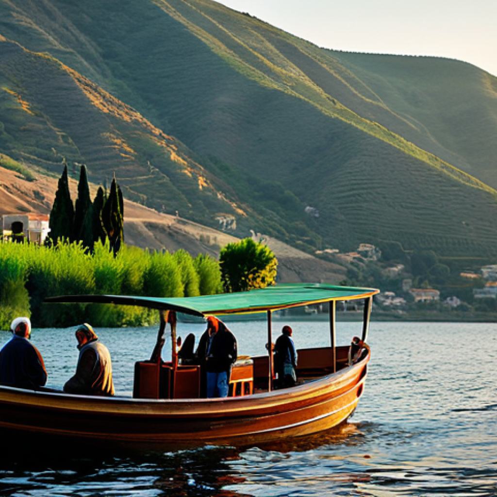 "Scenic view of the Sea of Galilee at sunrise, surrounded by rolling hills and lush greenery, fully clothed people enjoying a peaceful boat ride, soft lighting, realistic textures, perfect anatomy, correct proportions, natural pose, professional photography, safe for work, appropriate content, fully clothed, modest, family-friendly"