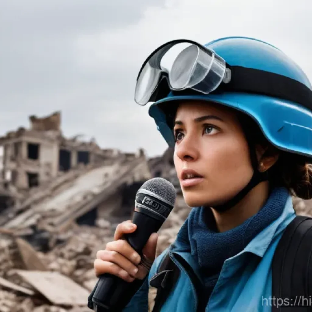 이스라엘과 세계 주요 뉴스 미디어 협력 - **Prompt:** A determined and resilient female journalist, fully clothed in practical, robust reporti...