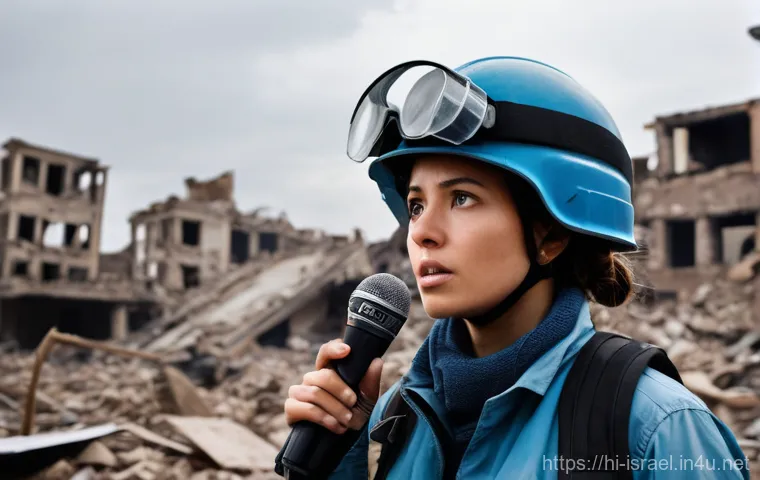 이스라엘과 세계 주요 뉴스 미디어 협력 - **Prompt:** A determined and resilient female journalist, fully clothed in practical, robust reporti...