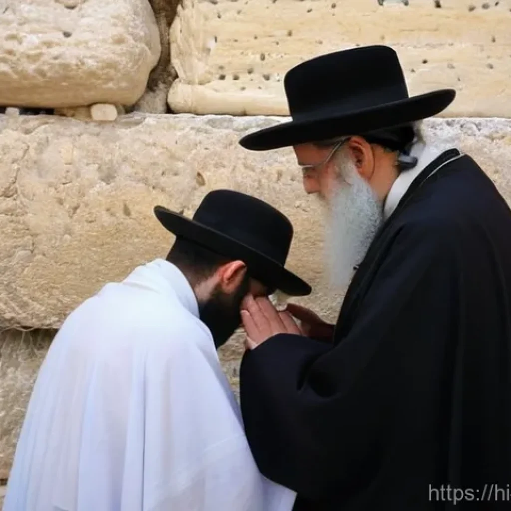 이스라엘 정통 유대인 예배 방식 - **Orthodox Jewish Men in Prayer at the Western Wall:**
    "A reverent and respectful depiction of O...