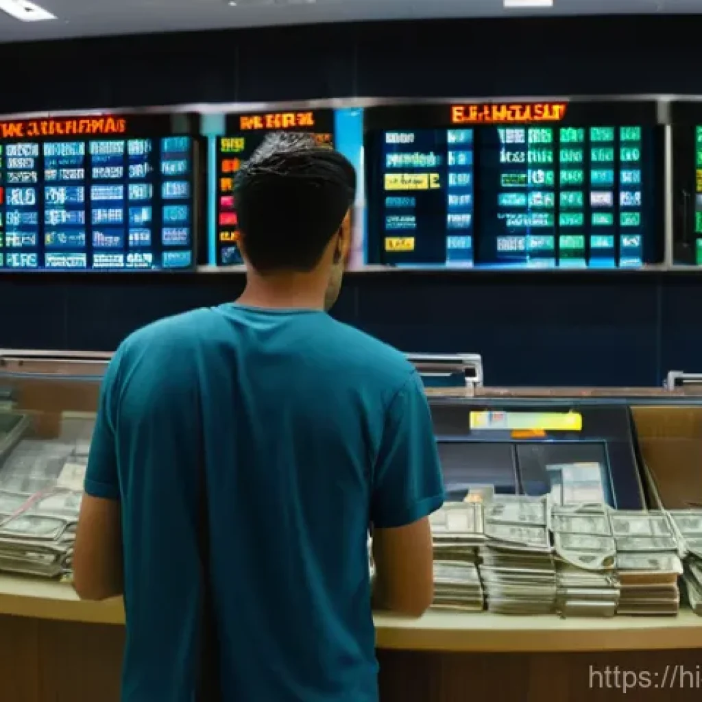 이스라엘 화폐 및 환전 팁 - **Prompt:** "A vibrant scene inside a modern, well-lit currency exchange bureau in a bustling Israel...