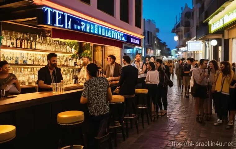 이스라엘의 밤문화 트렌드 - Image Prompt 1: Tel Aviv's Pulsating Nightlife and Unique Bars**