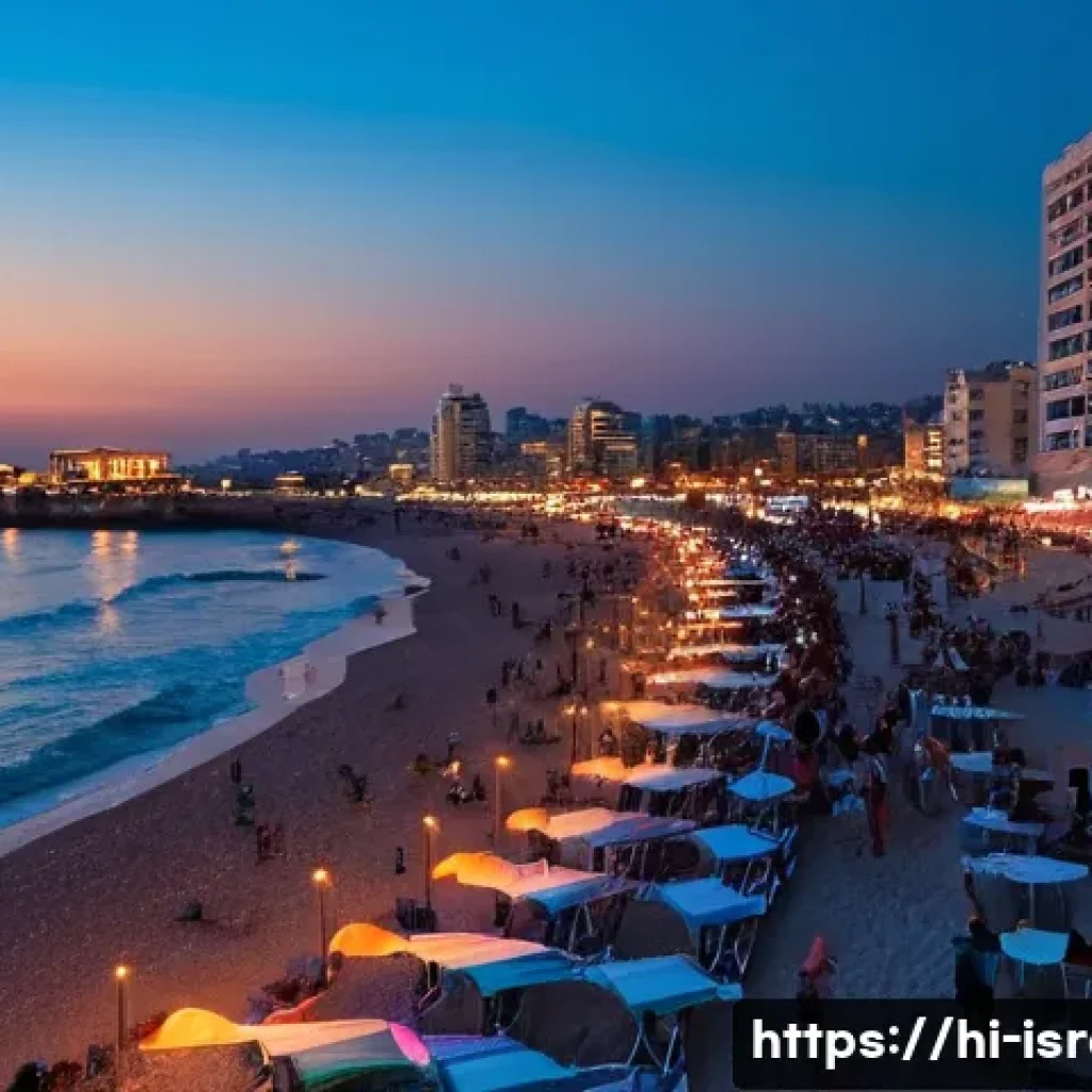 이스라엘의 주요 해안선 - Tel Aviv Beach Nightlife and Ambiance**

A lively, energetic scene on Tel Aviv's beach promenade and...