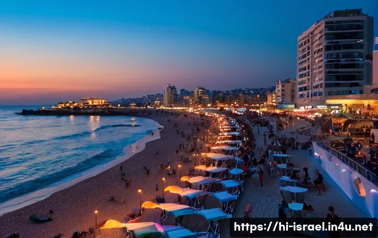 이스라엘의 주요 해안선 - Tel Aviv Beach Nightlife and Ambiance**

A lively, energetic scene on Tel Aviv's beach promenade and...