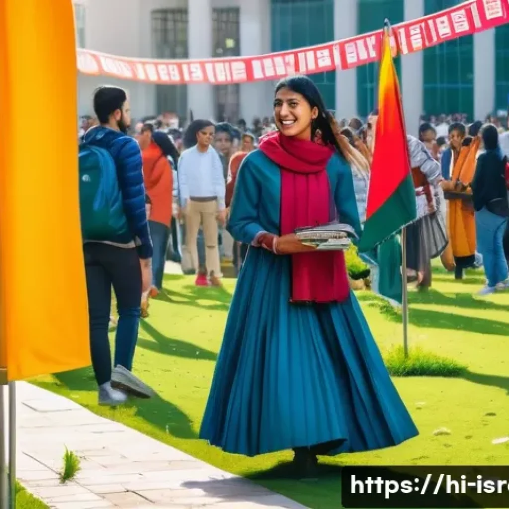 이스라엘의 주요 대학 랭킹 - A vibrant university campus scene in Israel showcasing international students from diverse cultural ...