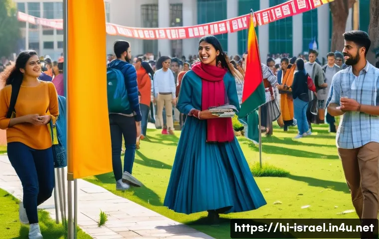 이스라엘의 주요 대학 랭킹 - A vibrant university campus scene in Israel showcasing international students from diverse cultural ...