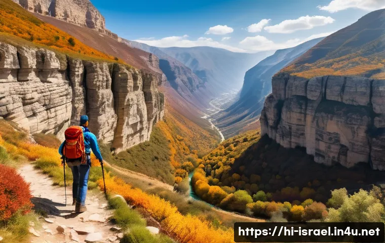 이스라엘 주요 산과 하이킹 코스 - A breathtaking panoramic view of the Judean Mountains during autumn, showcasing steep rocky cliffs, ...