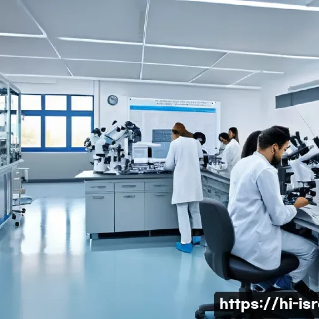 이스라엘의 주요 대학 순위와 학과 - A modern Israeli university science laboratory scene showing diverse students in casual attire and u...