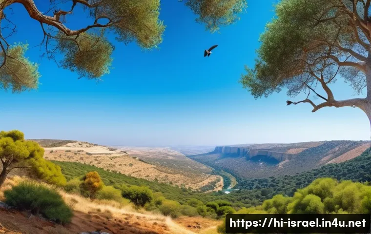 이스라엘의 주요 산림 보호 구역 - A vibrant Israeli national park scene during daylight, showcasing diverse wildlife habitats with col...