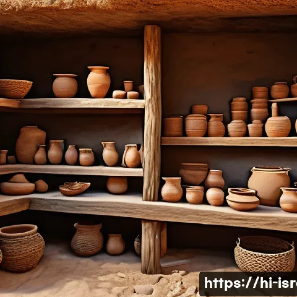이스라엘 고고학의 세계적 중요성 - A detailed archaeological scene showcasing an ancient Israelite household interior from the Bronze A...