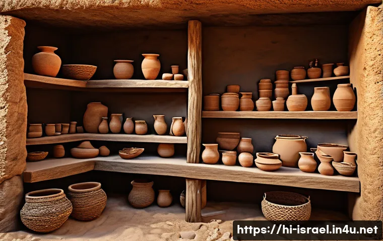 이스라엘 고고학의 세계적 중요성 - A detailed archaeological scene showcasing an ancient Israelite household interior from the Bronze A...