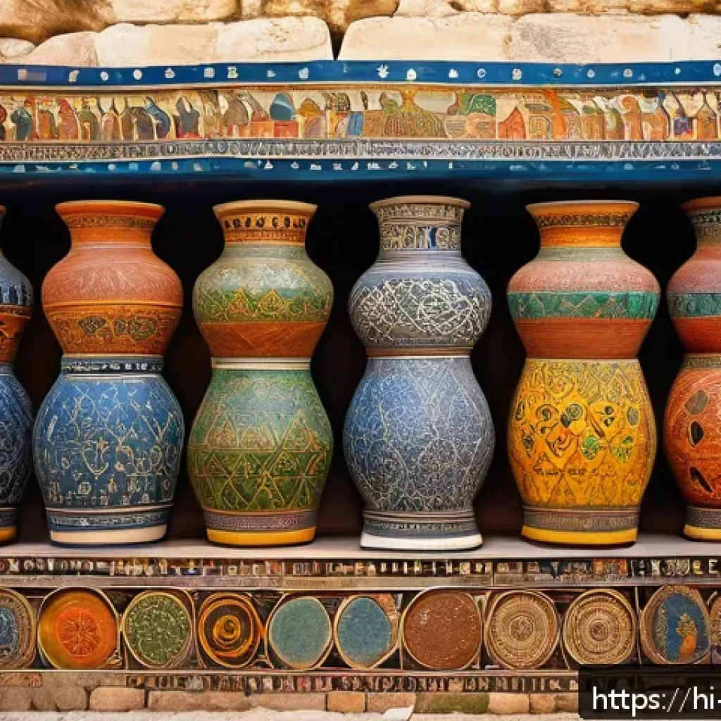 이스라엘의 문화 예술과 지역 특색 - A vibrant mural depicting ancient Israeli art from archaeological sites, showcasing intricate design...