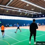 Home 19 이스라엘에서의 실내 스포츠 시설 - A modern indoor sports complex in Israel showcasing a smart tracking system in action: athletes wear...